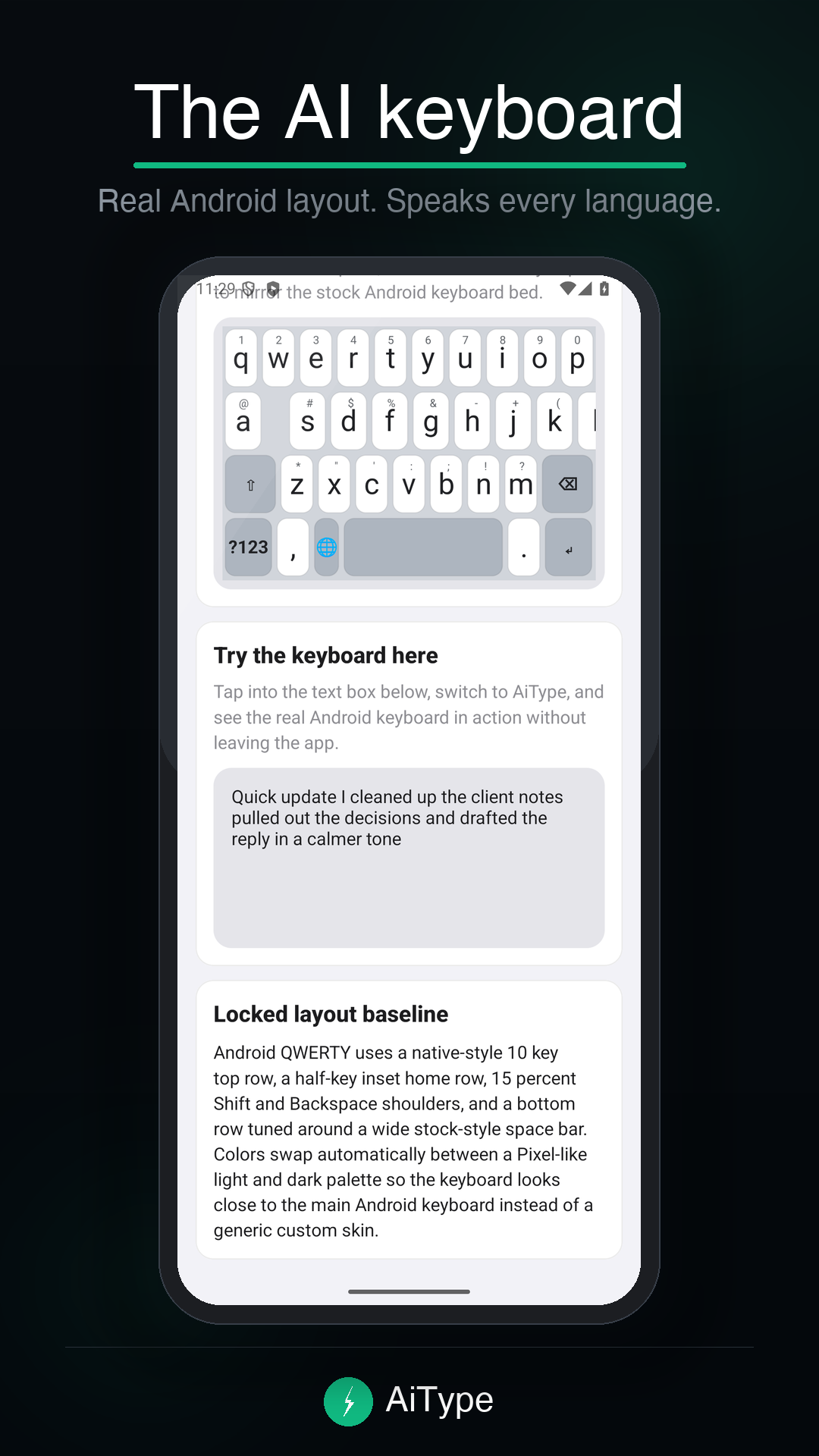AiType AI keyboard running on Android